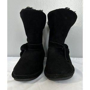 BEARPAW® Womens 10 Geneva Black Suede Sheepskin Winter Boot Wool Fur Lined EUC